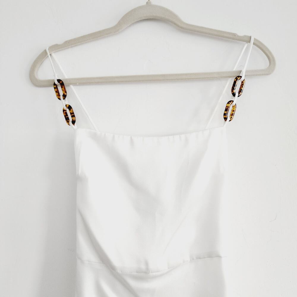 Zara White Satin Effect Spaghetti Strap Maxi / Midi Dress with Slit Size Small - Picture 7 of 11